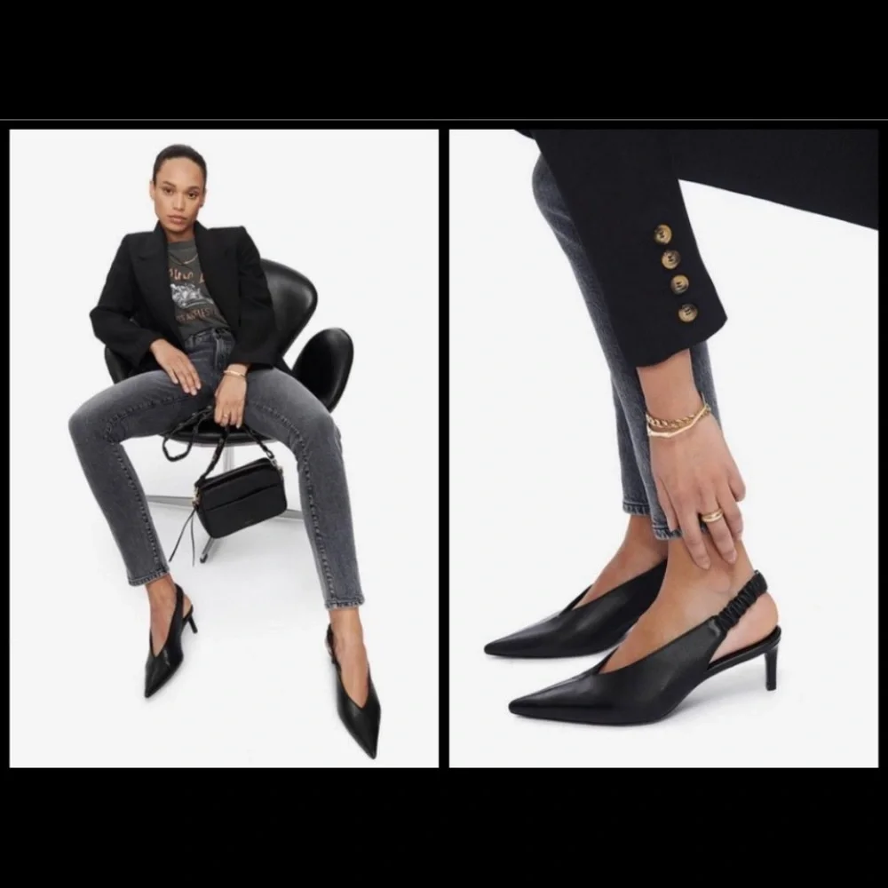 Anine Bing Sleek Black Slingback Heels - Picture 1 of 14